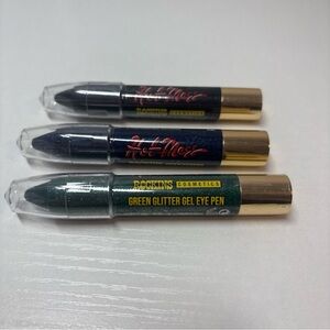 Rockins Cosmetics Hot Mess Black, Blue, & Green Glitter Eye Gel Pens.